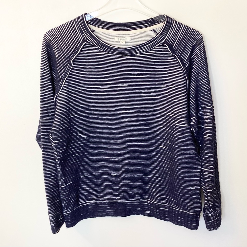 Nation Ltd. Long Sleeve Textured Striped Top - Blue/White - S